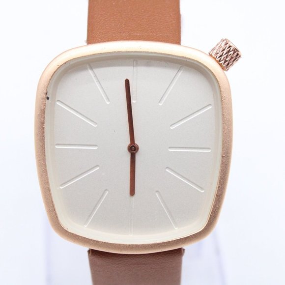 Ok Time Watch Irregular Rose Gold Tone Dial Faux Leather Strap Analog Quartz - Picture 3 of 8